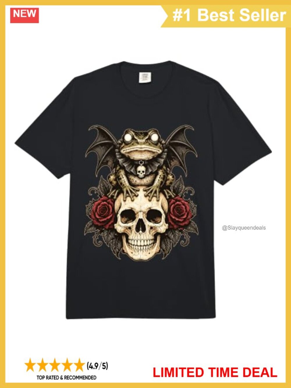 Gothic Frog Bat Wings Floral Skull Halloween Comfort Colors T-Shirt